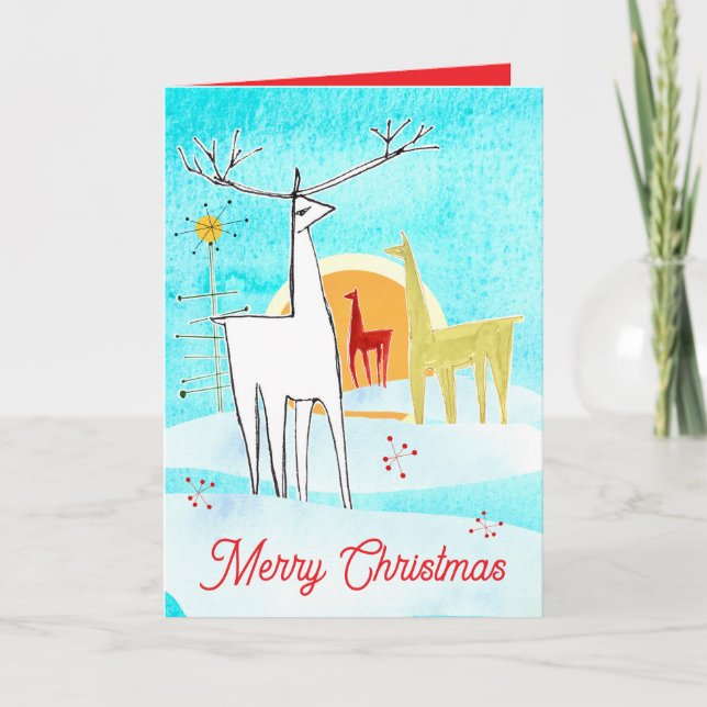Carte Cerf de Noël Joyeux Noël Arbre de Fête de la neige (Devant)