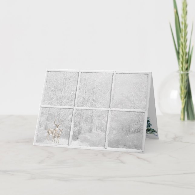 Carte Cerf d'hiver de Noël dans la fenêtre (Devant)