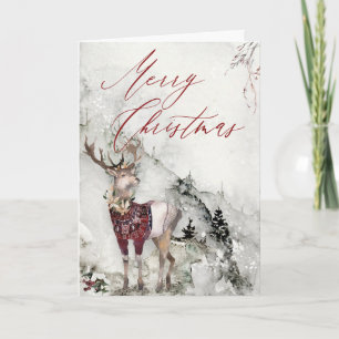 Carte Cerf d'hiver rustique en Aquarelle de neige Noël