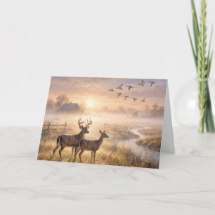 Carte Cerfs et canards d'anniversaire dans la brume du m