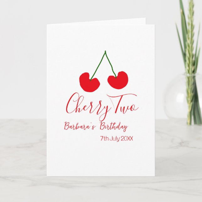 Carte Cerise deux 2e anniversaire rouge cerise enfants s (Devant)