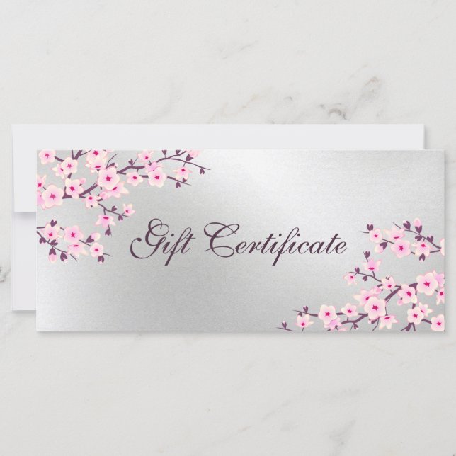 Carte Cerise Fleurs rose Silver Certificat cadeau (Devant)