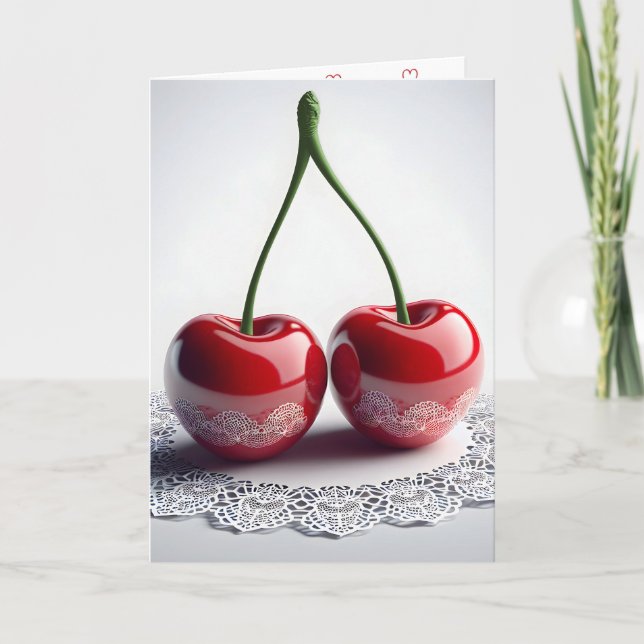 Carte Cerises Maraschino Anniversaire Sur Dentelle (Devant)