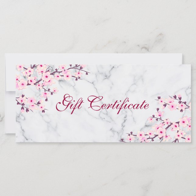 Carte Cerisier Fleurs rose Gris Marbre Certificat cadeau (Devant)