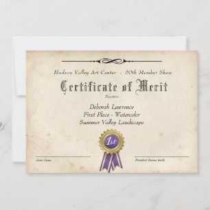 CARTE CERTIFICAT ART AWARD POUR LES SPECTACLES