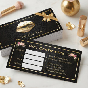 Carte Certificat cadeau 3D Gold Lips Artist Floral
