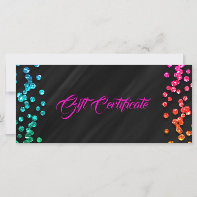 Carte Certificat-cadeau à pois confettis arc-en-ciel noi (Devant)