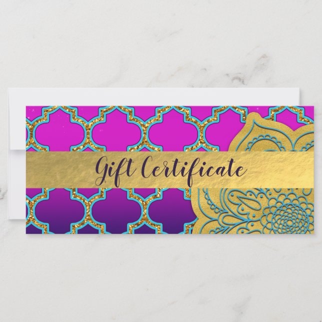 Carte Certificat cadeau à thème marocain arabe (Devant)