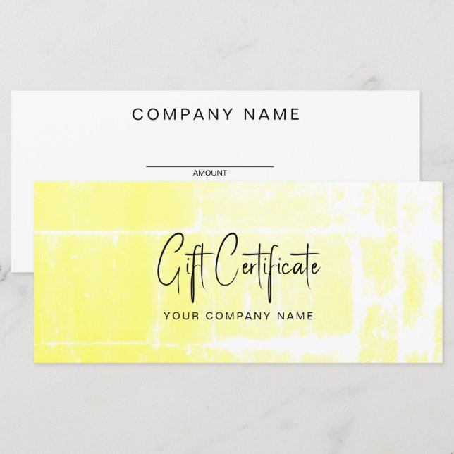 Carte Certificat cadeau artistique Jaune d'affaires (Devant / Derrière)