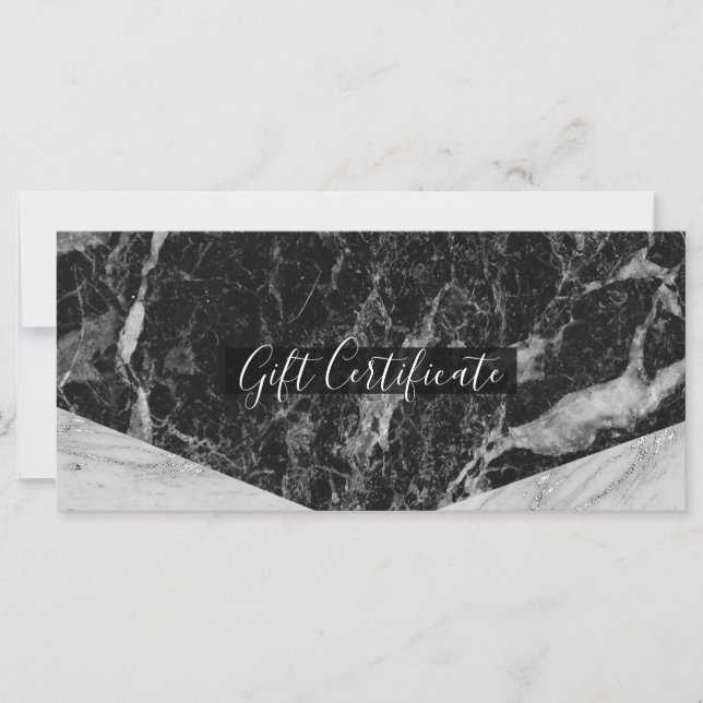 Carte Certificat cadeau Black White & Silver Marble Glam (Devant)