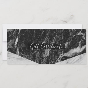 Carte Certificat cadeau Black White & Silver Marble Glam