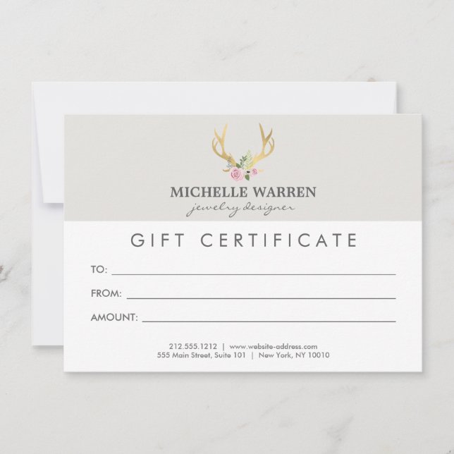 Carte Certificat cadeau Bohemian Gold Antlers II (Devant)