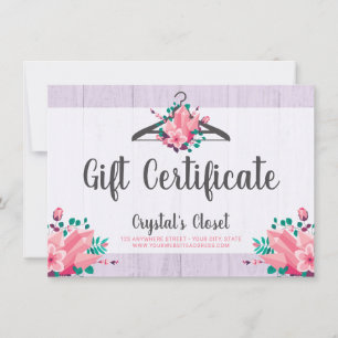 Carte Certificat cadeau Boho Floral Vêtements penderie