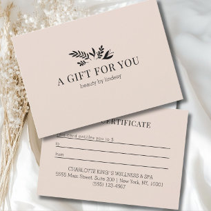 Carte Certificat Cadeau Botanique Beige Minimaliste pour
