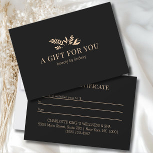 Carte Certificat Cadeau Botanique Noir Minimaliste pour 
