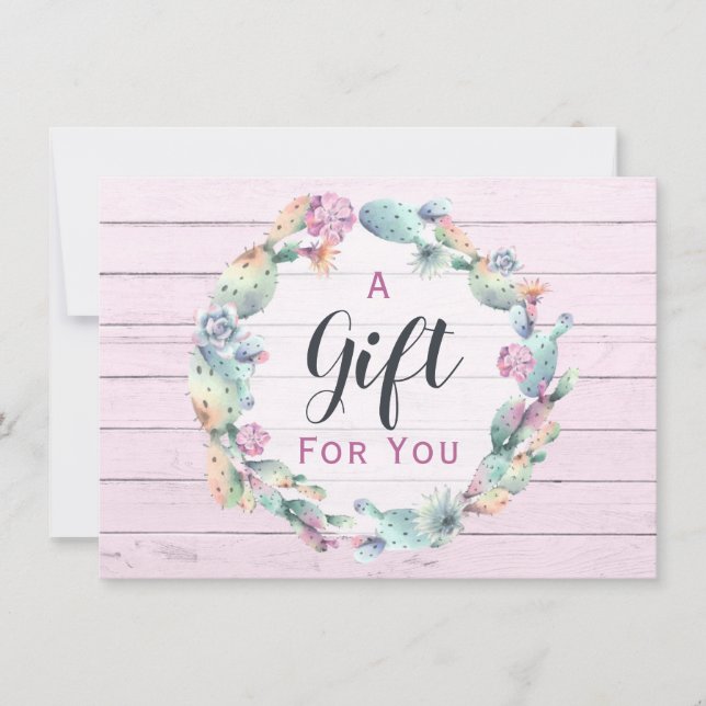 Carte Certificat Cadeau Cactus Succulente Aquarelle Bohè (Devant)