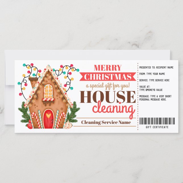 Carte Certificat cadeau cadeau de Noël pour le nettoyage (Devant)