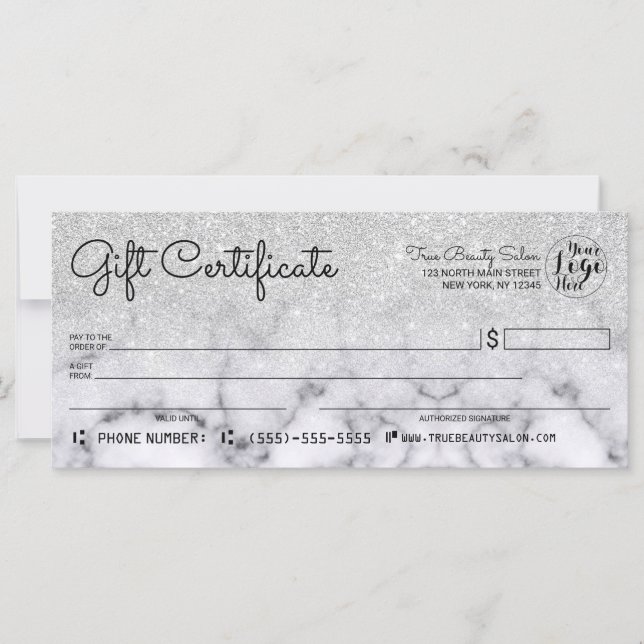 Carte Certificat cadeau chèque Parties scintillant argen (Devant)