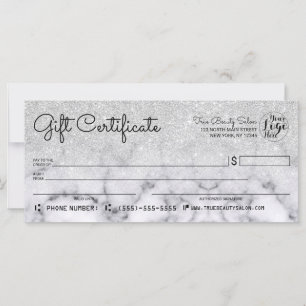 Carte Certificat cadeau chèque Parties scintillant argen