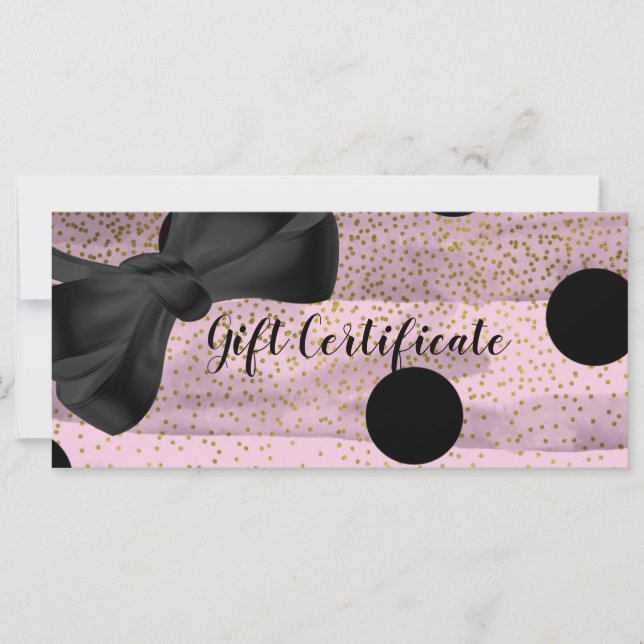 Carte Certificat cadeau Chic Pois Pink & Black Gold (Devant)