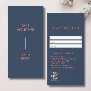 Carte Certificat Cadeau Code QR Bleu Minimaliste Moderne