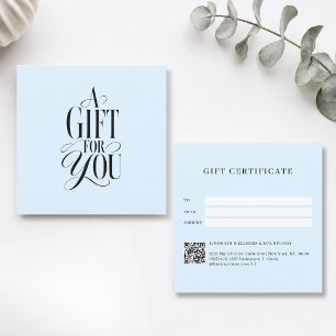 Carte Certificat Cadeau Code QR Bleu Police de Caractère