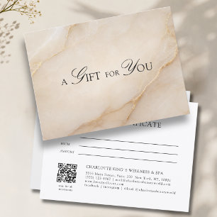 Carte Certificat Cadeau Code QR en Marbre Beige Élégant