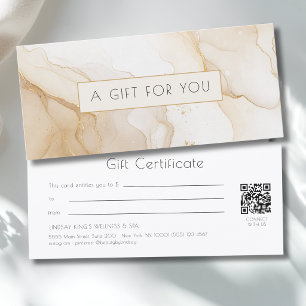 Carte Certificat Cadeau Code QR en Marbre Doré Beige Lux