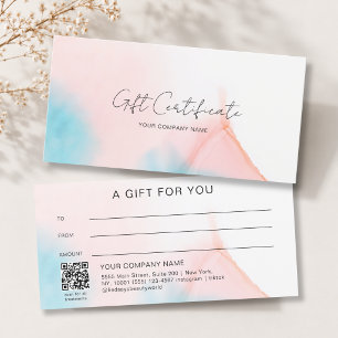 Carte Certificat cadeau Code QR encre aquarelle