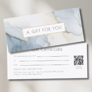 Carte Certificat Cadeau Code QR Marbre Bleu Or Luxe