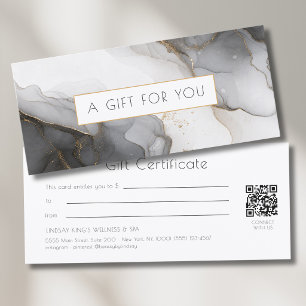 Carte Certificat Cadeau Code QR Marbre Noir Or Luxe