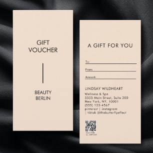 Carte Certificat Cadeau Code QR Minimaliste Moderne Beig