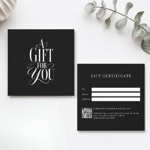 Carte Certificat Cadeau Code QR Noir Police de Caractère