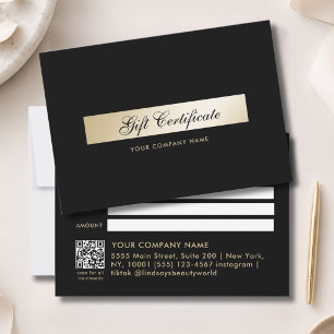 Carte Certificat Cadeau Code QR Or Noir Élégant
