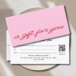 Carte Certificat Cadeau Code QR Rose Script Moderne