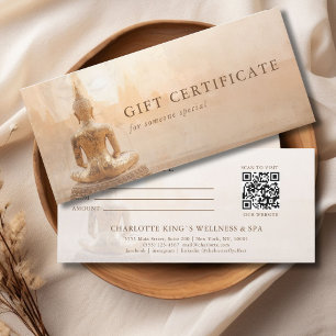 Carte Certificat Cadeau Code QR Salon Bouddha Doré
