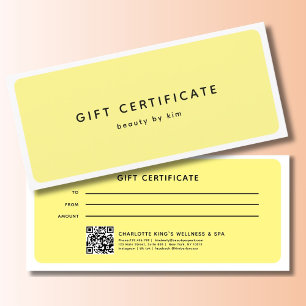 Carte Certificat Cadeau Code QR Salon Moderne et Branché
