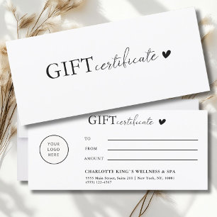 Carte Certificat cadeau commercial Logo spécifique au cl