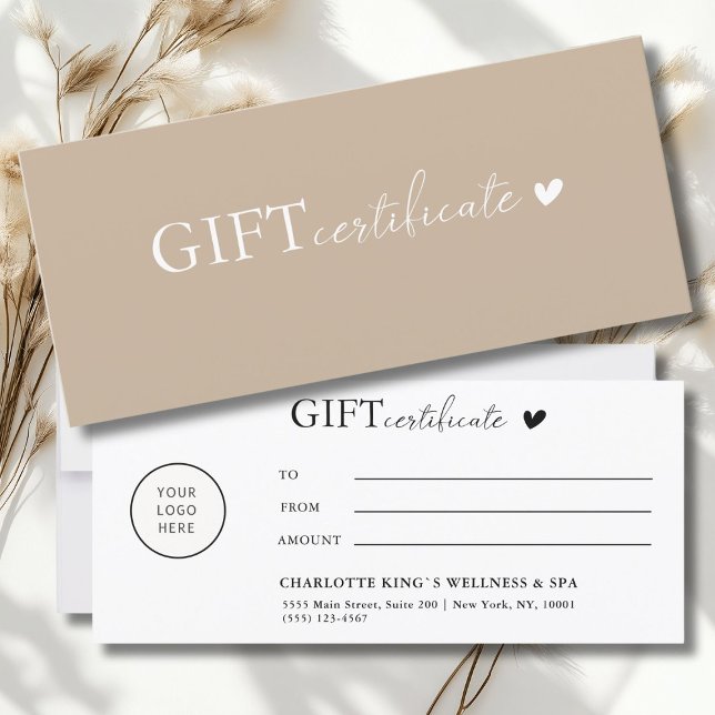 Carte Certificat cadeau commercial Logo spécifique au cl (Customer specific, Logo Business Gift Certificate)