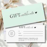 Certificat cadeau commercial Logo spécifique au cl