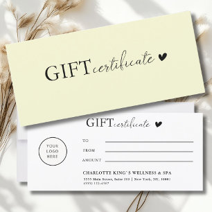 Carte Certificat cadeau commercial Logo spécifique au cl