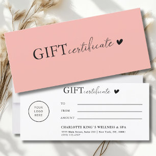 Carte Certificat cadeau commercial Logo spécifique au cl