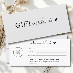 Carte Certificat cadeau commercial Logo spécifique au cl