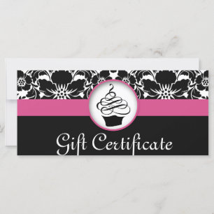 Carte Certificat cadeau Cupcake Floral Damask Rose Noir