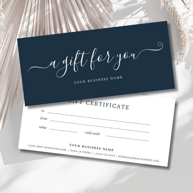 Carte Certificat cadeau d'affaires bleu marine Élégant s (Navy Blue Business Gift Certificate)
