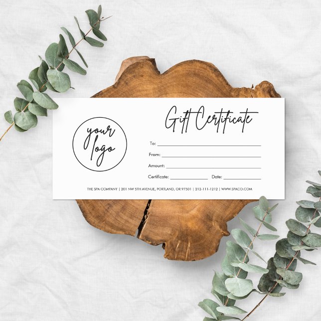 Carte Certificat cadeau d'affaires moderne Script avec l (Modern Script Business Gift Certificate With Logo)