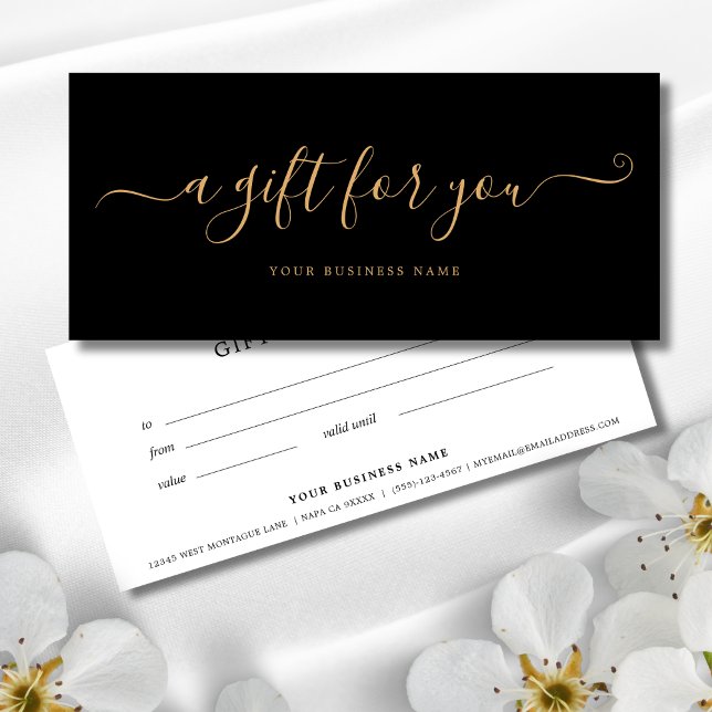 Carte Certificat cadeau d'affaires noir et or simple (Black and Gold Business Gift Certificates)