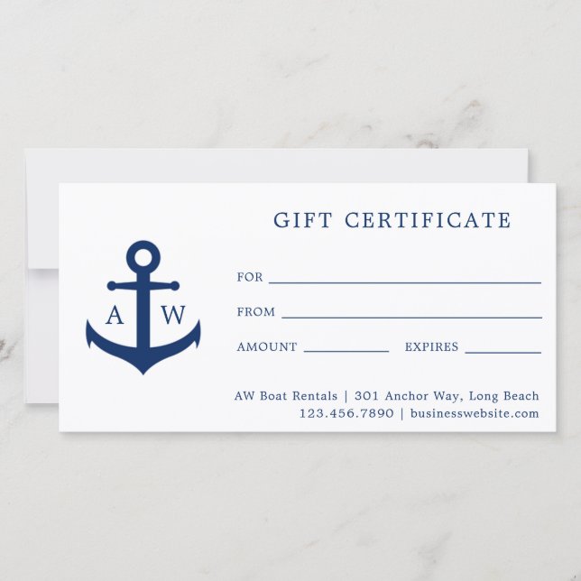 Carte Certificat cadeau d'Ancre Monogramme bleu (Devant)