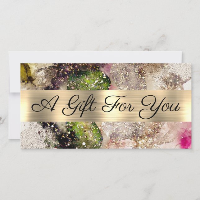 Carte Certificat cadeau d'aquarelle rose verte (Devant)