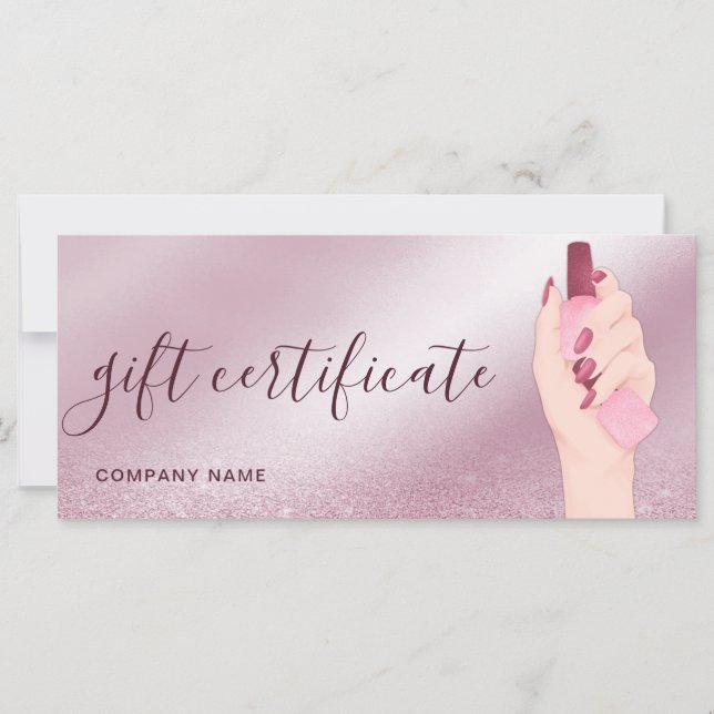 Carte Certificat Cadeau d'Artiste Ongulaire Glitter Chic (Devant)